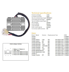 DZE REGULATOR NAPIĘCIA TRIUMPH AMERICA 790/865 '02-'17; BONNEVILLE 865 '02-'17; SCRAMBLER/SPEEDMASTER 865 '02-'17