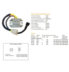 DZE REGULATOR NAPIĘCIA SUZUKI DRZ 400/E/S '00-'17 (DR-Z); KAWASAKI KLX 400 '04- (32800-29F00, 32800-08D00) (SH572E-12)