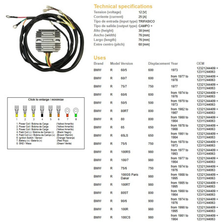 DZE REGULATOR NAPIĘCIA BMW R 60/75/65/80/90/100 '74-'88, MOTO GUZZI 650/750/850/1000 '75-'95 (12321244409, 12311244063)