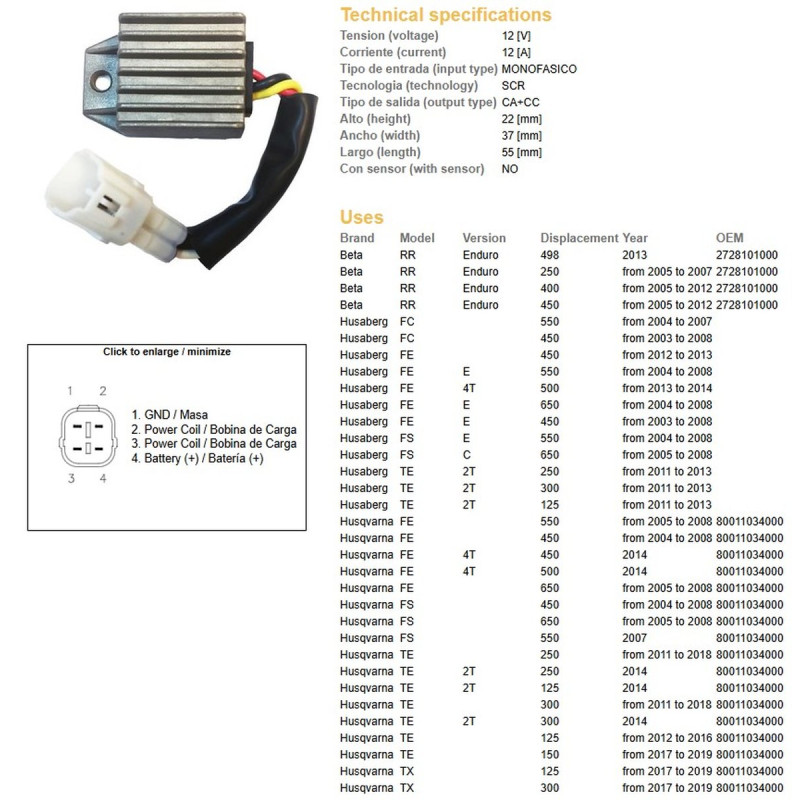 DZE REGULATOR NAPIĘCIA KTM EXC 125/200/250/300/400/525/530 '98-'13; XC-W 250/450/525 '07-'08