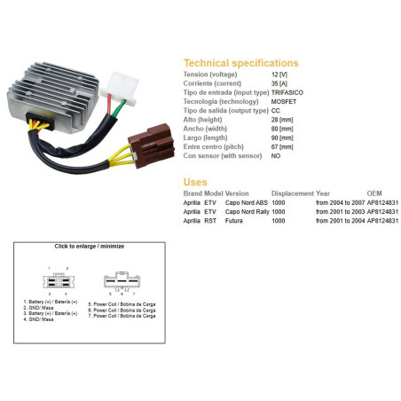 DZE REGULATOR NAPIĘCIA APRILIA ETV 1000 CAPO NORD '01-'07; RST 1000 FUTURA '01-'04 (OEM AP8124831) MOSFET (35A)