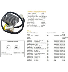 DZE REGULATOR NAPIĘCIA APRILIA SRV 850 '12-'13; PIAGGIO BEVERLY 300 '16-'17; BEVERLY 350 '17-'18; MP3 500 '14-'18