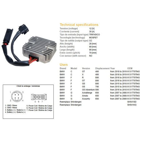 DZE REGULATOR NAPIĘCIA BMW C 400GT/X '18-'19; G 650 '07-'09; F 700GS '15-'18; F 800GS ADVENTURE '16-'18