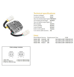 DZE REGULATOR NAPIĘCIA HONDA NSS 250 FORZA '05-'07 (OEM 31600-KSV-J01) MOSFET (50A)