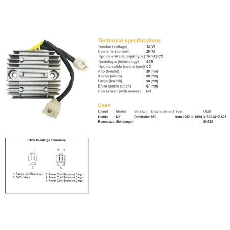 DZE REGULATOR NAPIĘCIA HONDA NX 650 DOMINATOR '92-'94 (OEM 31600-MY2-621) (25A)
