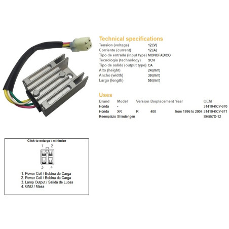 DZE REGULATOR NAPIĘCIA HONDA XR 400R '96-'04 (OEM 31410-KCY-670) (12A)