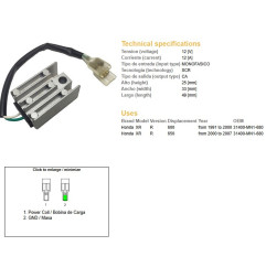DZE REGULATOR NAPIĘCIA HONDA XR 600R '91-'00; XR 650R '00-'07 (OEM 31400-MN1-680) (12A)