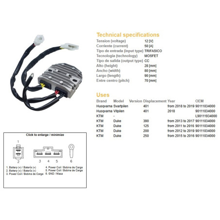DZE REGULATOR NAPIĘCIA KTM DUKE 125 '11-'16; DUKE 200 '12-'19; DUKE 250 '15-16, DUKE 390 '13-'17