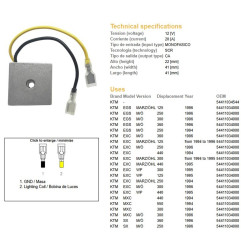 DZE REGULATOR NAPIĘCIA KTM EGS 125/250/300/360 '94- '96; EXC 125/250/300/360 '94-'96; MXC 300/440/550 '94