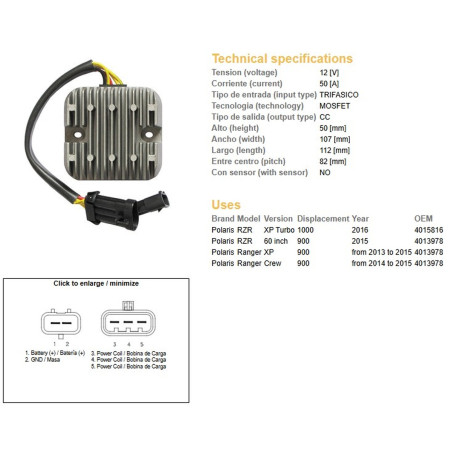 DZE REGULATOR NAPIĘCIA POLARIS RANGER 900 '13-'15; RZR 900/1000 '15 (50A) (4013978) (ESR829)