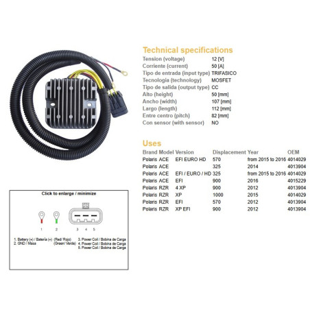 DZE REGULATOR NAPIĘCIA POLARIS ACE 325 EFI '14-'16; 570 EFI '15-'16; 900 '16; RZR 570/900 '12; RZR 1000 EFI '15