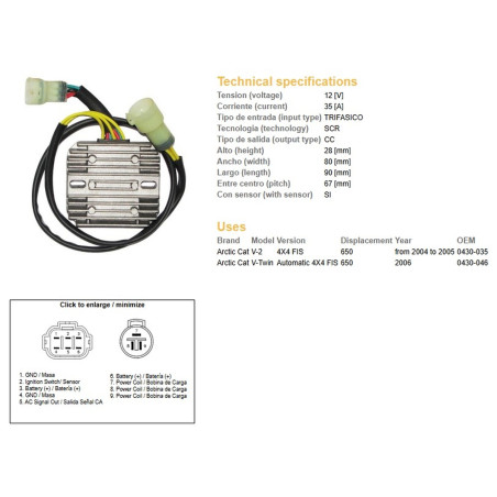 DZE REGULATOR NAPIĘCIA ARCTIC CAT 650 '04-'06 (OEM-0430-035, 0430-046) 12V35A