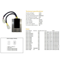 DZE REGULATOR NAPIĘCIA KYMCO XCTING 250/500 '06-'11; DINK 200 '06-'13; PEOPLE 125/200/250 '07-'14 (ESR921)