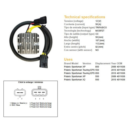 DZE REGULATOR NAPIĘCIA POLARIS SPORTSMAN 550 '09-'10, 850 '09-'10 (40111636) (50A)