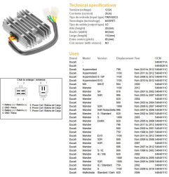 DZE REGULATOR NAPIĘCIA DUCATI 600/620/748/750/796/800/900/916/944/992/996/1000/1100 '98-'12 - ZASTĘPUJE 2354-01