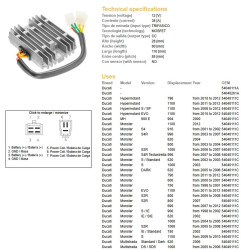 DZE REGULATOR NAPIĘCIA DUCATI 600/620/748/750/796/800/900/916/944/992/996/1000/1100 '98-'12 - ZASTĘPUJE 2354-01