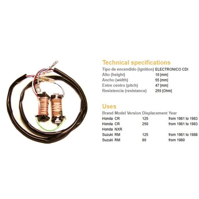 DZE CEWKA WZBUDZENIA (2SZT. = KPL.) HONDA CR 125R '81-'83; CR 250R '81-'83; SUZUKI RM 80 '80; RM 125 '81-'88 DZE CEWKA WZBUDZENIA (2SZT. = KPL.) HONDA CR 125R '81-'83; CR 250R '81-'83; SUZUKI RM 80 '80; RM 125 '81-'88