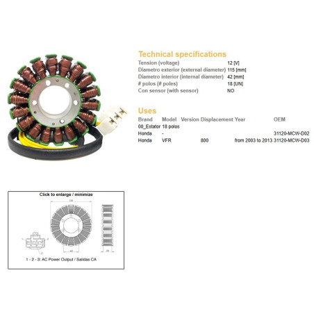 DZE UZWOJENIE ALTERNATORA (STATOR) HONDA VFR 800 '03-'13 (OEM 31120-MCW-D03)