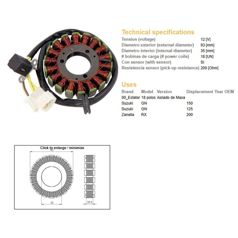DZE UZWOJENIE ALTERNATORA (STATOR) SUZUKI GN 125 (OEM 32101-05300)