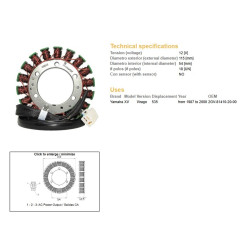 DZE UZWOJENIE ALTERNATORA (STATOR) YAMAHA XV 535 VIRAGO '87-'00 (OEM 2GV-81410-20-00)
