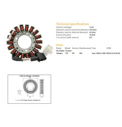 DZE UZWOJENIE ALTERNATORA (STATOR) YAMAHA YZF 600 R6 '99-'02 (OEM 5EB-81410-00-00)