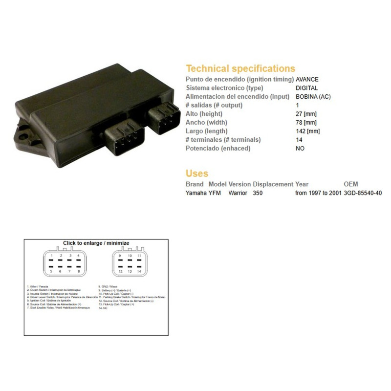 DZE MODUŁ ZAPŁONU CDI YAMAHA YFM 350 WARRIOR '97-'01 (3GD-85540-40)
