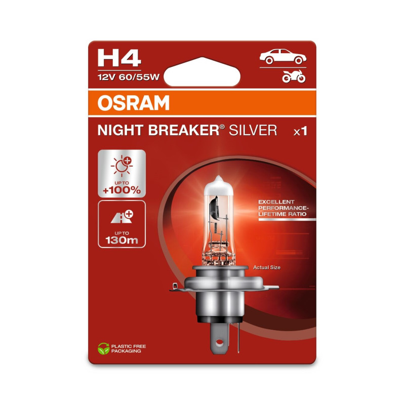 OSRAM ŻARÓWKA H4 12V 60/55W P43t NIGHT BREAKER® SILVER (+100%) BLISTER OSRAM ŻARÓWKA H4 12V 60/55W P43t NIGHT BREAKER® SILVER (+100%) BLISTER