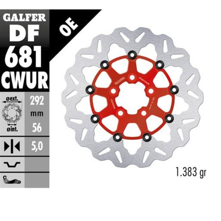 GALFER TARCZA HAMULCOWA PRZÓD / TYŁ HARLEY-DAVIDSON (292X56X5) (WAVE) PŁYWAJĄCA KOLOR CZERWONY