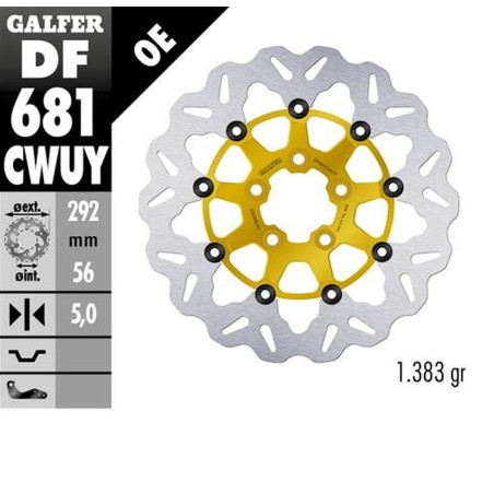 GALFER TARCZA HAMULCOWA PRZÓD / TYŁ HARLEY-DAVIDSON (292X56X5) (WAVE) PŁYWAJĄCA KOLOR ZŁOTY