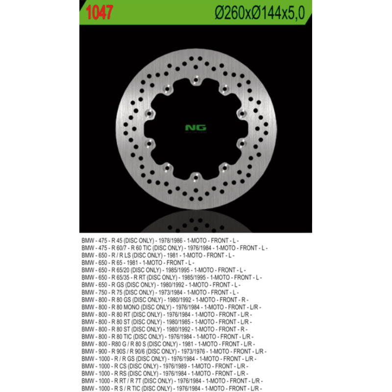NG TARCZA HAMULCOWA PRZÓD BMW R45/60/65/75/80/90/100 (260X144X5) 10 OTWORÓW ŚR.5 NG TARCZA HAMULCOWA PRZÓD BMW R45/60/65/75/80/90/100 (260X144X5) 10 OTWORÓW ŚR.5