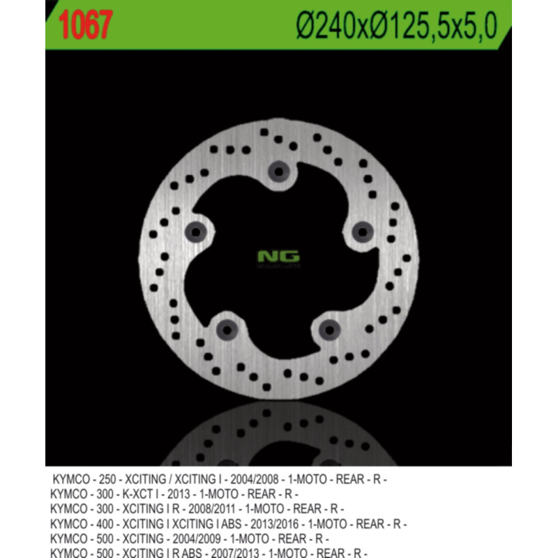 NG TARCZA HAMULCOWA TYŁ KYMCO XCITING 250/300/500 (240X125,5X5) (5X10,5MM)