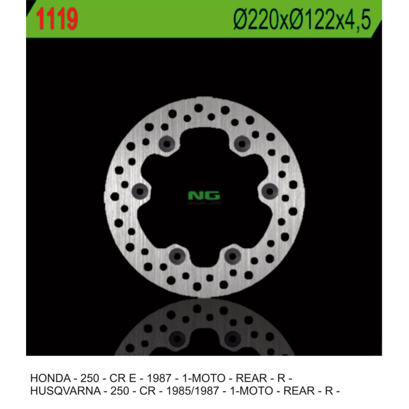 NG TARCZA HAMULCOWA TYŁ HUSQVARNA CR 250 '85-'87 HONDA CR 250 87 ' (220X122X4,5) NG TARCZA HAMULCOWA TYŁ HUSQVARNA CR 250 '85-'87 HONDA CR 250 87 ' (220X122X4,5)