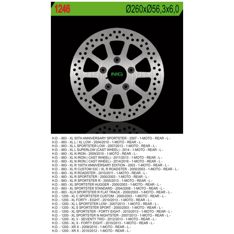 NG TARCZA HAMULCOWA TYŁ HARLEY DAVIDSON 883/1200 (260X56,3X6) (5X10,5MM) NG TARCZA HAMULCOWA TYŁ HARLEY DAVIDSON 883/1200 (260X56,3X6) (5X10,5MM)