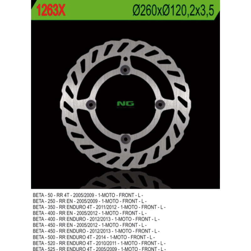 NG TARCZA HAMULCOWA PRZÓD BETA 50/350/400/450/498/500 RR ENDURO (260X120,2X3,5) (4X8,5MM) WAVE 4 OTWORY NG TARCZA HAMULCOWA PRZÓD BETA 50/350/400/450/498/500 RR ENDURO (260X120,2X3,5) (4X8,5MM) WAVE 4 OTWORY