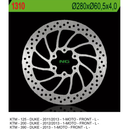 NG TARCZA HAMULCOWA PRZÓD KTM 125/200 DUKE '11-'13, 390 DUKE '13-'14 (280X60,5X4,0) (6X10,25MM)