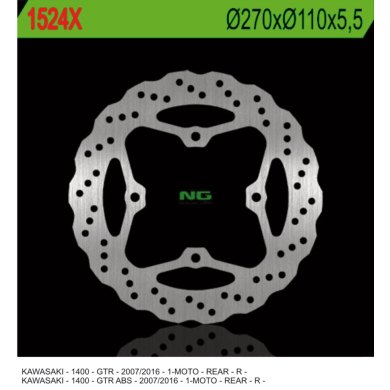 NG TARCZA HAMULCOWA TYŁ KAWASAKI GTR 1400 '07-'18 (270X110X5,5MM) (4 OTWORY 10,5MM) WAVE NG TARCZA HAMULCOWA TYŁ KAWASAKI GTR 1400 '07-'18 (270X110X5,5MM) (4 OTWORY 10,5MM) WAVE