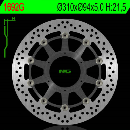 NG TARCZA HAMULCOWA PRZÓD HONDA ST 1300ABS '02-17, CTX 1300/1300ABS '14-16 (6X6,5MM) PŁYWAJĄCA (ŚRODEK ALUMINIOWY)