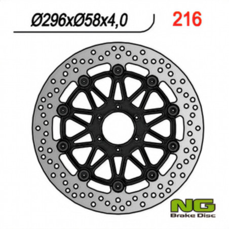 NG TARCZA HAMULCOWA PRZÓD HONDA CBR 600/900, VTR 1000F (296x58x4) (6X6,5mm) PŁYWAJĄCA (CZARNY ŚRODEK)