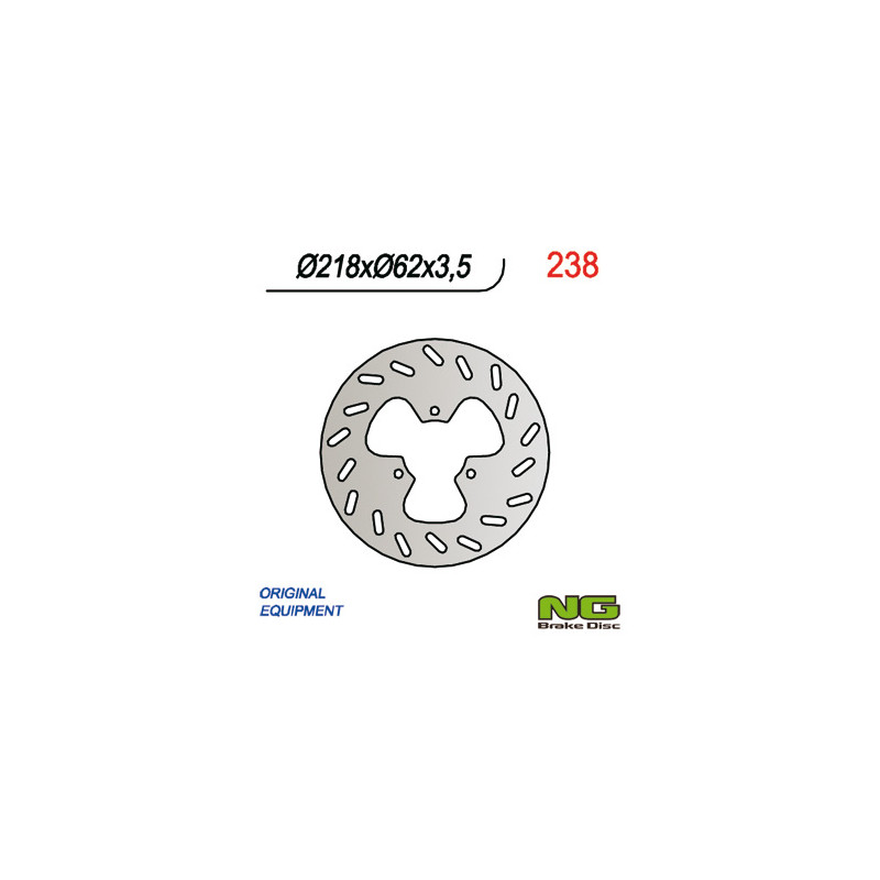 NG TARCZA HAMULCOWA TYŁ DERBI 50/125, GAS GAS 125/450 (218X62X3,5) 3 OTWORY ŚR.10,5 NG TARCZA HAMULCOWA TYŁ DERBI 50/125, GAS GAS 125/450 (218X62X3,5) 3 OTWORY ŚR.10,5
