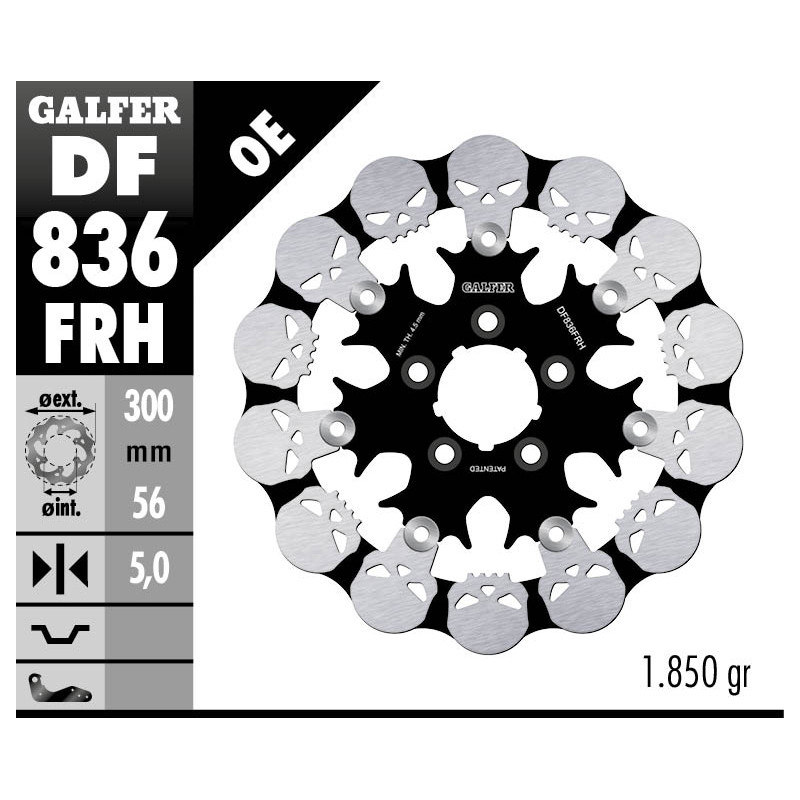 GALFER TARCZA HAMULCOWA TYŁ HARLEY-DAVIDSON (300X56X5) PŁYWAJĄCA SKULL (WZÓR CZASZKI) GALFER TARCZA HAMULCOWA TYŁ HARLEY-DAVIDSON (300X56X5) PŁYWAJĄCA SKULL (WZÓR CZASZKI)