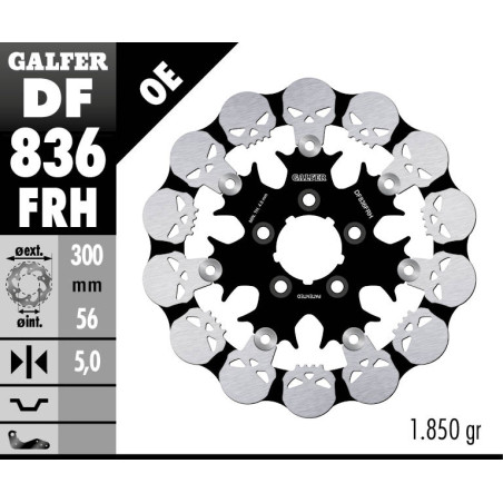 GALFER TARCZA HAMULCOWA TYŁ HARLEY-DAVIDSON (300X56X5) PŁYWAJĄCA SKULL (WZÓR CZASZKI)
