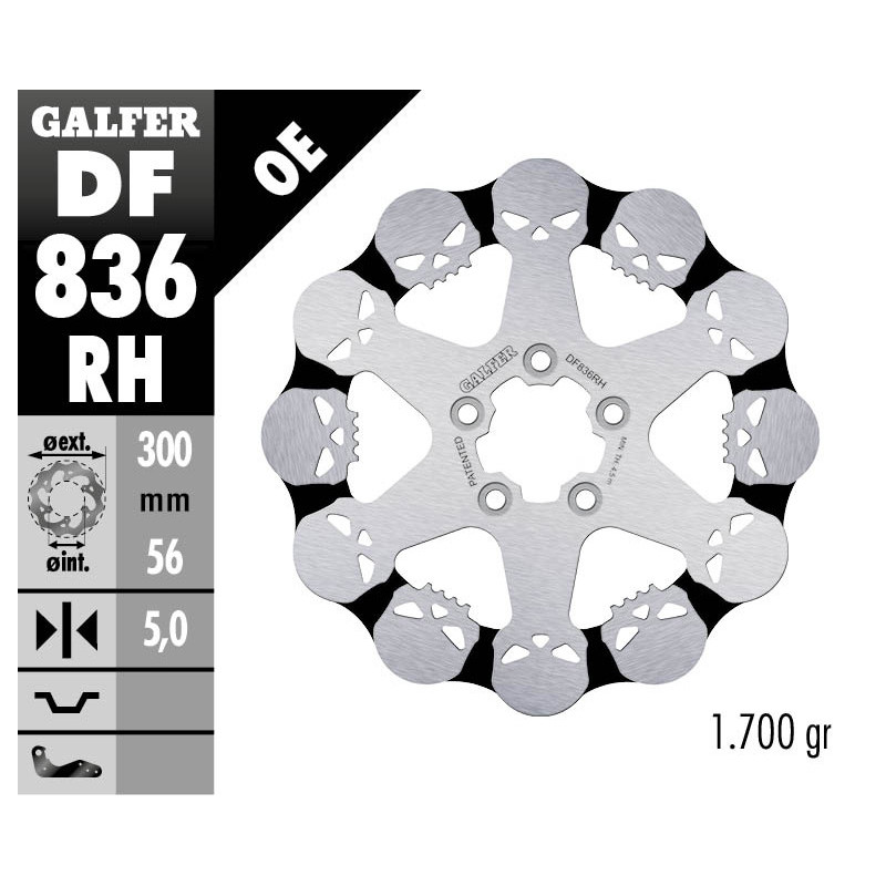 GALFER TARCZA HAMULCOWA TYŁ HARLEY-DAVIDSON (300X56X5) SKULL (WZÓR CZASZKI) GALFER TARCZA HAMULCOWA TYŁ HARLEY-DAVIDSON (300X56X5) SKULL (WZÓR CZASZKI)