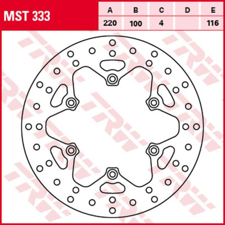 TRW ZF TARCZA HAMULCOWA TYŁ KAWASAKI KX 125/250 '89-'02, KLX 300R '97-'03, KX 500 '90-'04 (220X100X4MM)
