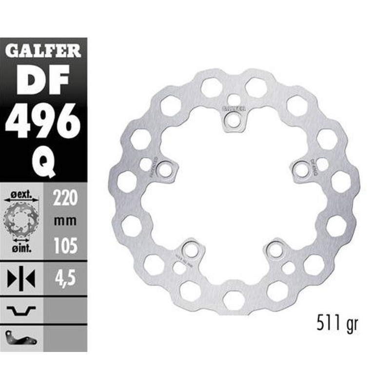GALFER TARCZA HAMULCOWA TYŁ YAMAHA YZF-R6 '03-'23; YZF-R1 '04-'23; MT-10 '16- (CUBIQ FIXED) (220X105X5MM)