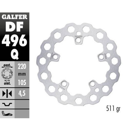 GALFER TARCZA HAMULCOWA TYŁ YAMAHA YZF-R6 '03-'23; YZF-R1 '04-'23; MT-10 '16- (CUBIQ FIXED) (220X105X5MM)