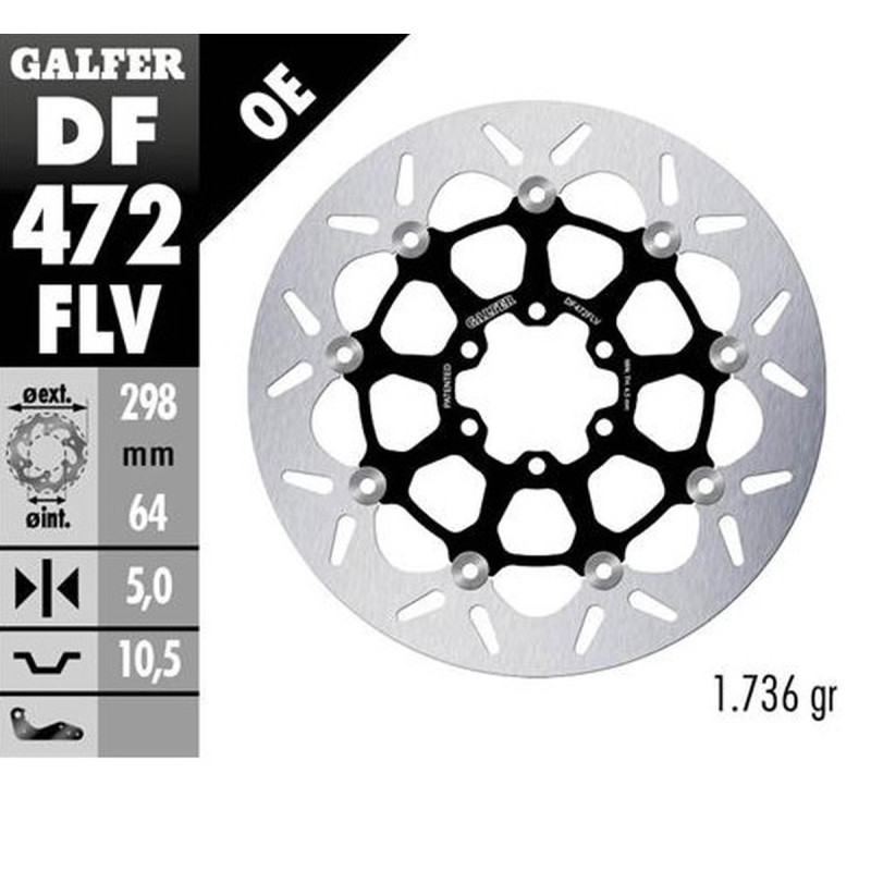 GALFER TARCZA HAMULCOWA PRZÓD / TYŁ APRILIA; CAGIVA; INDIAN; MOTO MORINI; VICTORY; YAMAHA (298X64X5) (FLOATING)