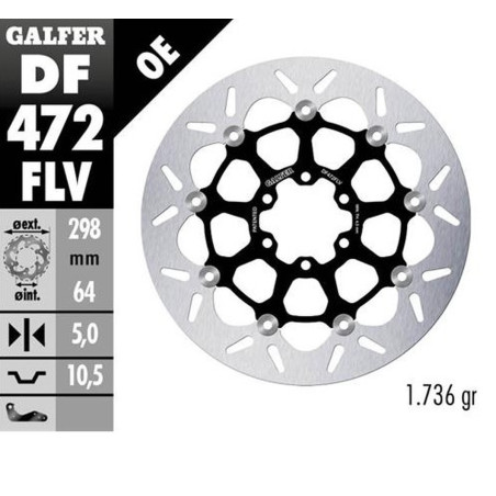 GALFER TARCZA HAMULCOWA PRZÓD / TYŁ APRILIA; CAGIVA; INDIAN; MOTO MORINI; VICTORY; YAMAHA (298X64X5) (FLOATING)