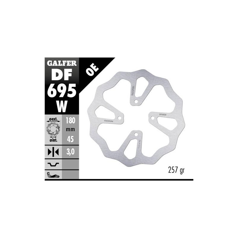 GALFER TARCZA HAMULCOWA TYŁ KTM 65 SX '23-'24; HUSQVARNA TC 65 '23-'24; GAS GAS MC 65 '23-'24 (180X45X3) (4X6,25MM) WAVE