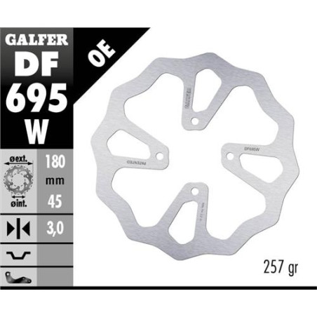 GALFER TARCZA HAMULCOWA TYŁ KTM 65 SX '23-'24; HUSQVARNA TC 65 '23-'24; GAS GAS MC 65 '23-'24 (180X45X3) (4X6,25MM) WAVE