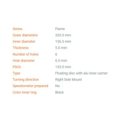 MOTO-MASTER PROMOCJA TARCZA HAMULCOWA PŁYWAJĄCA FLAME PRZÓD 320MM Z ALUMINIOWYM ŚRODKIEM HUSQVARNA,KTM